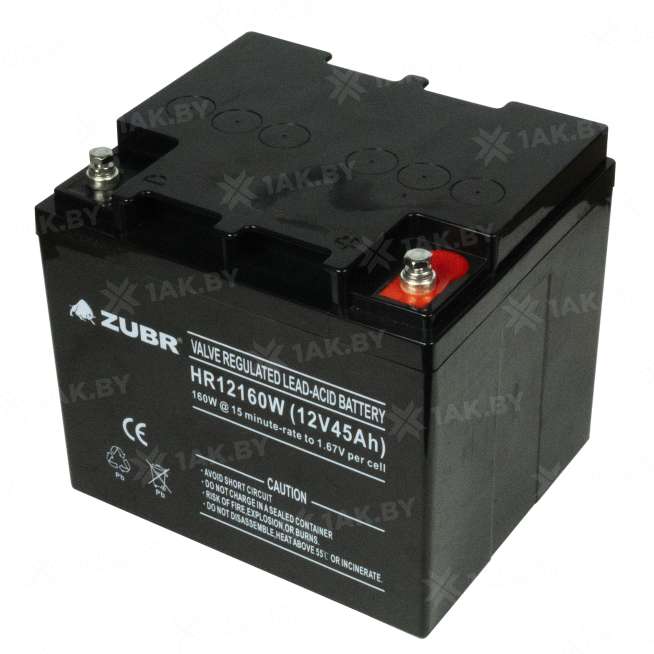 Аккумулятор ZUBR для ИБП, детского электромобиля, эхолота (45 Ah,12 V) AGM 197x165x170 14.3 кг 4