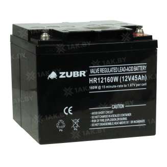 Аккумулятор ZUBR для ИБП, детского электромобиля, эхолота (45 Ah,12 V) AGM 197x165x170 14.3 кг 2