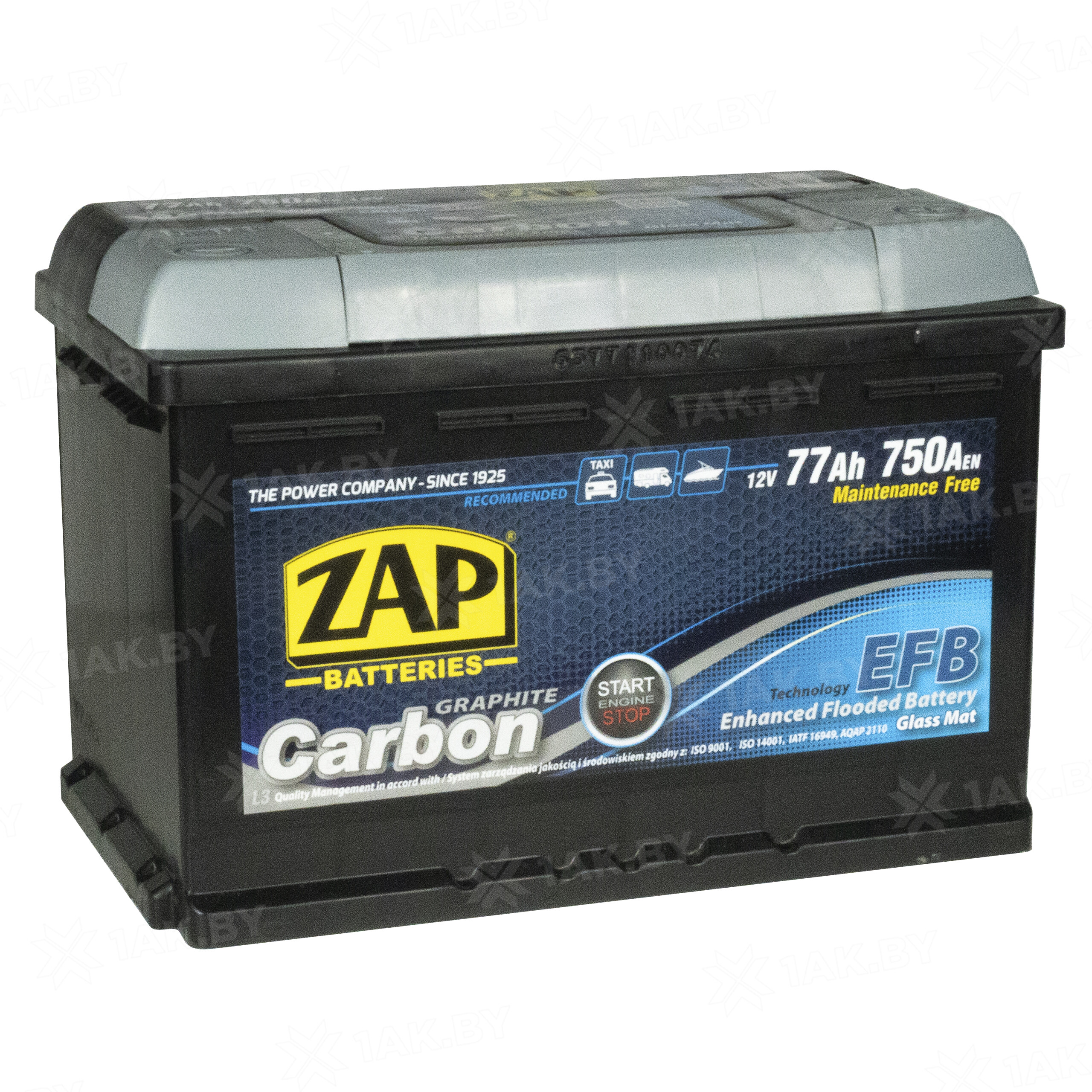 Аккумулятор ZAP CARBON (77 Ah) 750 A, 12 V Обратная, R+ L3 ZAP-577