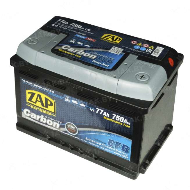 Аккумулятор ZAP CARBON (77 Ah) 750 A, 12 V Обратная, R+ L3 ZAP-577 05 2