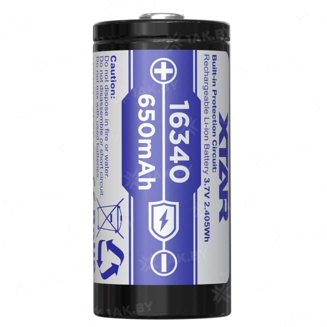 Аккумуляторный элемент XTAR  Li-ion ICR16340HP-PCB с защитой (3.7 V, 650 mAh, 1.95A) 0