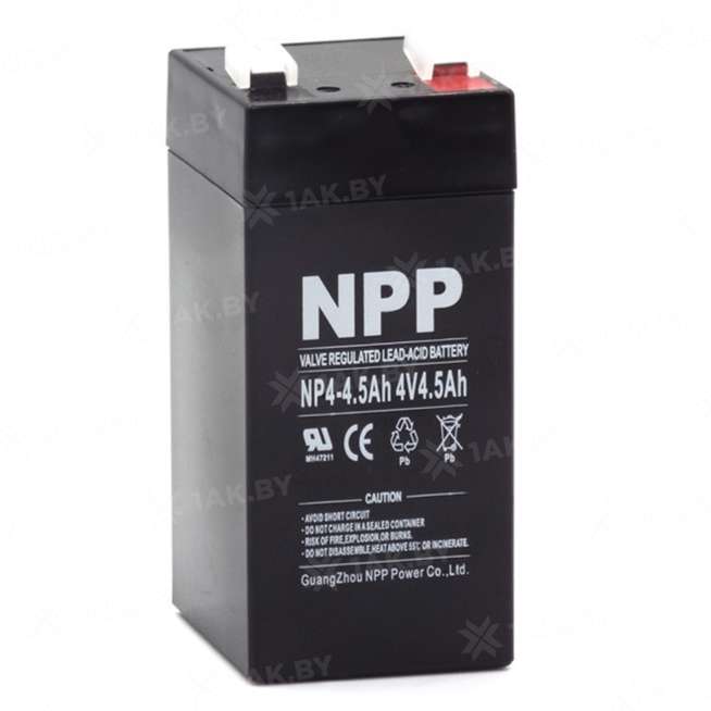 Аккумулятор NPP для ИБП, детского электромобиля, эхолота (4.5 Ah,4 V) AGM 47х47х101/107 0.52 кг 4