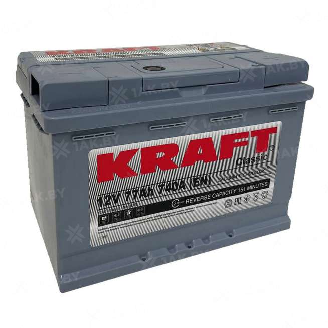Аккумулятор KRAFT (77 Ah) 740 A, 12 V Обратная, R+ S L3 075 10B13 0
