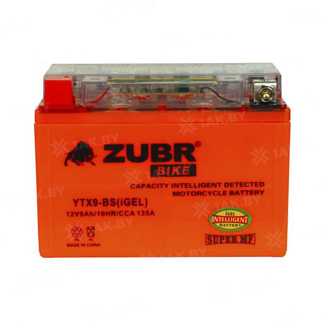 Аккумулятор для мотоцикла ZUBR (9 Ah) 135 A, 12 V Прямая, L+ YTX9-BS YTX9-BS (iGEL)ZUBR 1
