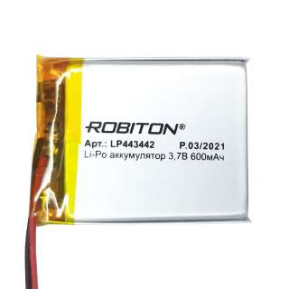 Аккумулятор ROBITON LP443442 3.7В 600mAh PK1 (4.4x34x42мм)