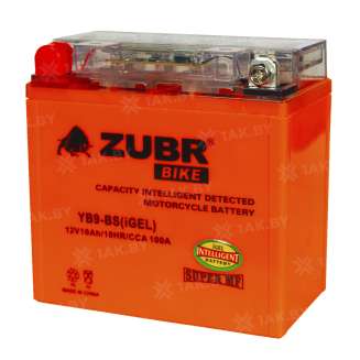 Аккумулятор для мотоцикла ZUBR (10 Ah) 100 A, 12 V Прямая, L+ YB9-BS YB9-BS (iGEL) 0