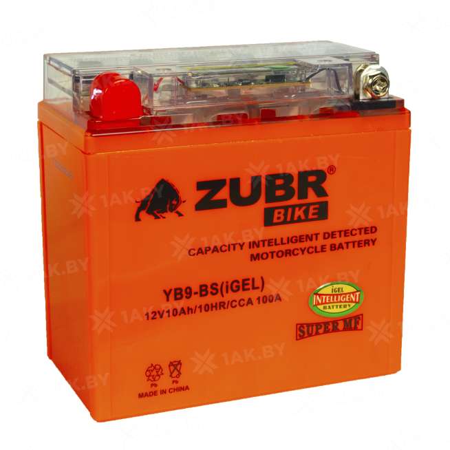 Аккумулятор для мотоцикла ZUBR (10 Ah) 100 A, 12 V Прямая, L+ YB9-BS YB9-BS (iGEL)ZUBR 1