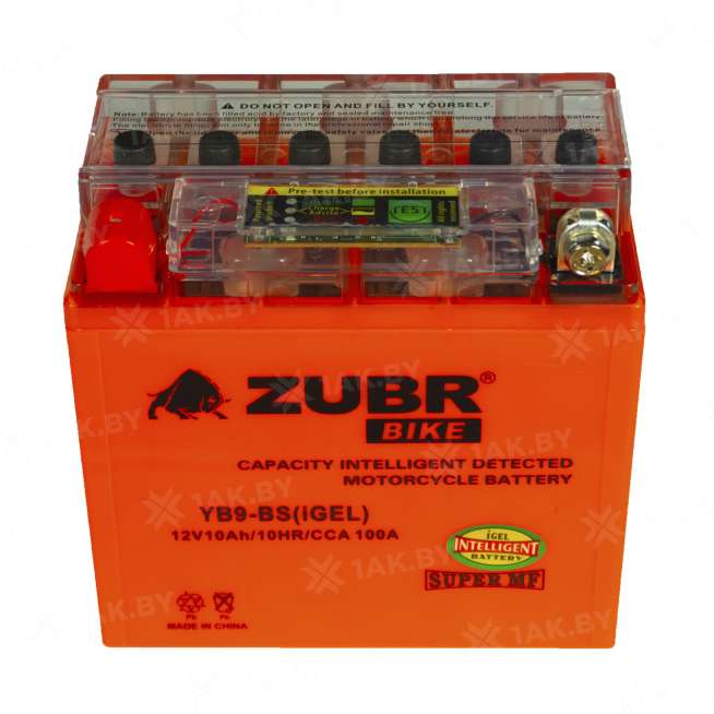 Аккумулятор для мотоцикла ZUBR (10 Ah) 100 A, 12 V Прямая, L+ YB9-BS YB9-BS (iGEL)ZUBR 2