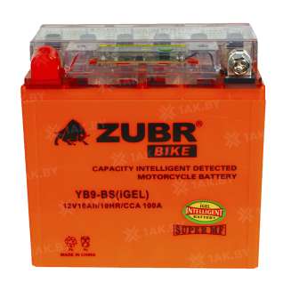 Аккумулятор для мотоцикла ZUBR (10 Ah) 100 A, 12 V Прямая, L+ YB9-BS YB9-BS (iGEL) 3