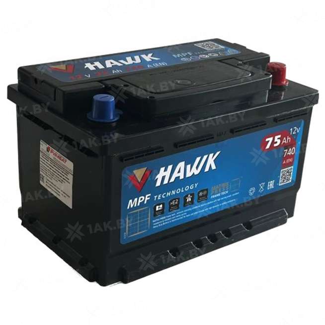 Аккумулятор HAWK (75 Ah) 740 A, 12 V Обратная, R+ HSMF-57313 0