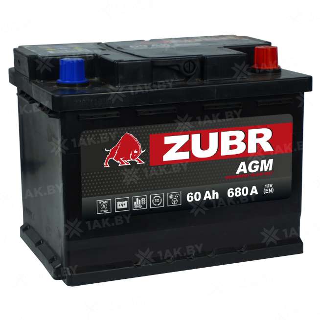 Аккумулятор ZUBR AGM (60 Ah) 680 A, 12 V Обратная, R+ L2 AGM.L2.60.068.A 0
