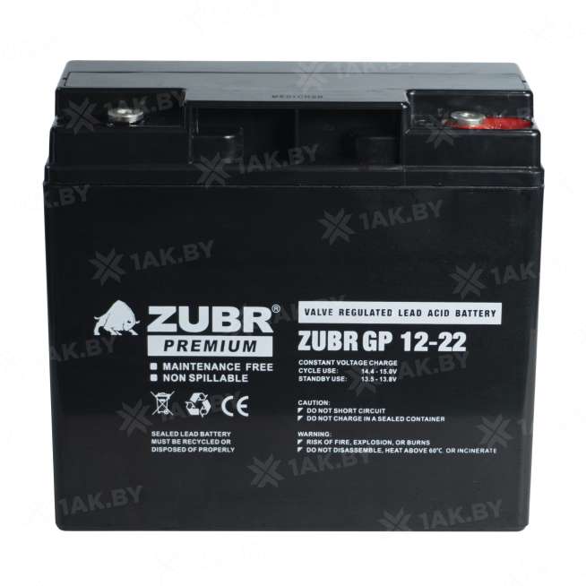 Аккумулятор ZUBR для ИБП, детского электромобиля, эхолота (22 Ah,12 V) AGM 181x77x167 5.9 кг 4