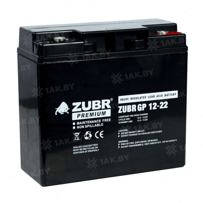 Аккумулятор ZUBR для ИБП, детского электромобиля, эхолота (22 Ah,12 V) AGM 181x77x167 5.9 кг 5