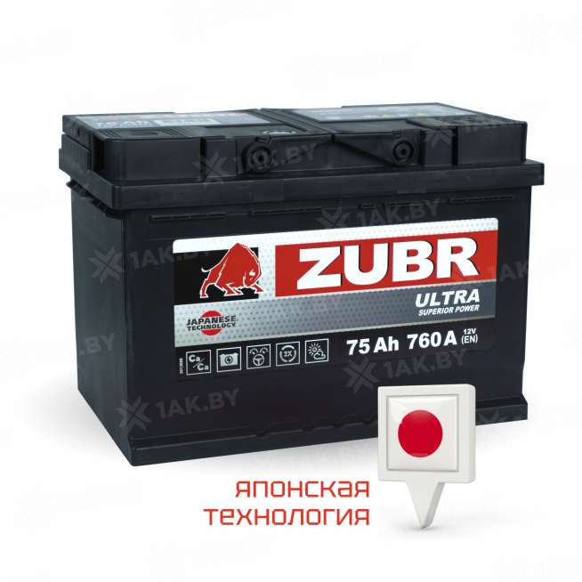 Аккумулятор Zubr Ultra 75 Ah, 760 A, 12 V, Обратная полярность, L3 2