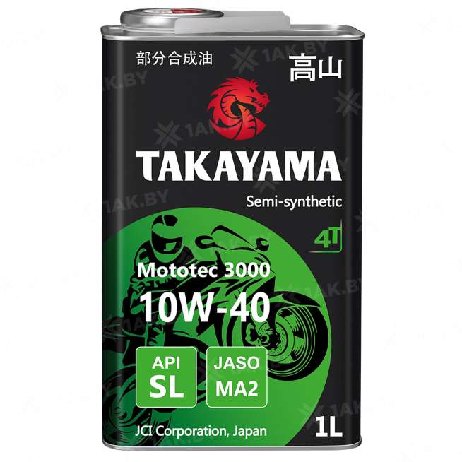 Масло моторное TAKAYAMA Mototec 3000 4T SAE 10W-40 API SL JASO MA-2 (Ж.Б), 1 л., Россия 0