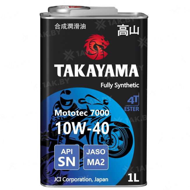 Масло моторное синтетическое для четырехтактных двигателей TAKAYAMA Mototec 7000 4T SAE 10W-40 API SN JASO MA-2, 1 л., Россия 0