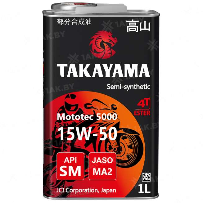 Масло моторное TAKAYAMA Mototec 5000 4T SAE 15W-50 API SM JASO MA-2, 1 л., Россия 0