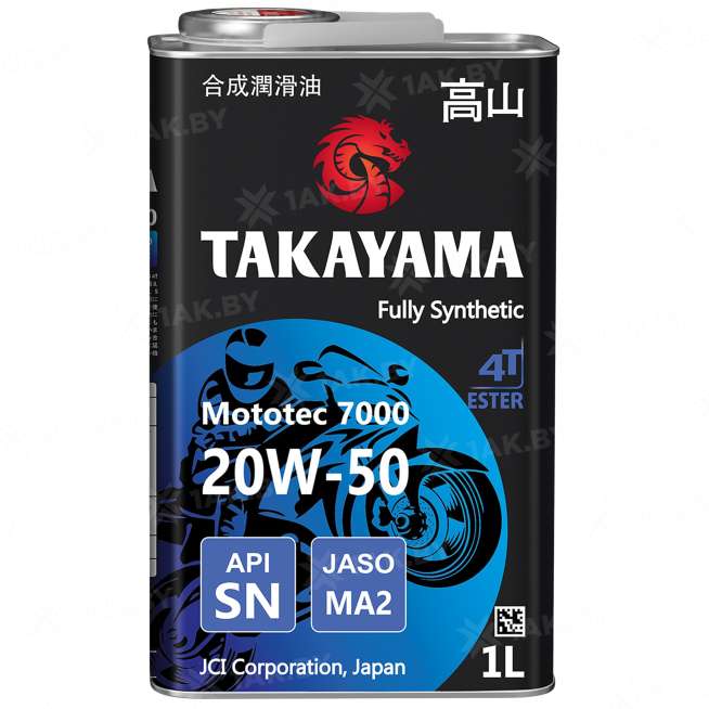 Масло моторное синтетическое для четырехтактных двигателей TAKAYAMA Mototec 7000 4T SAE 20W-50 API SN JASO MA-2, 1 л., Россия 0
