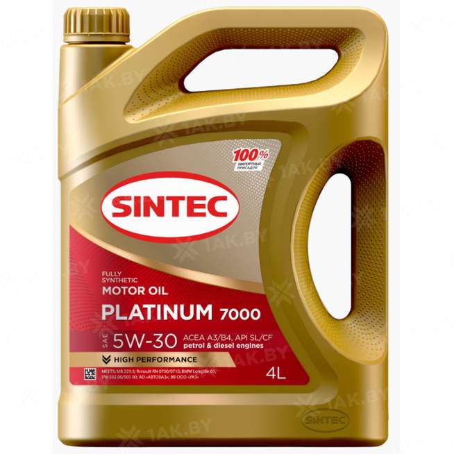 Масло моторное синтетическое SINTEC Platinum 7000 SAE 5W-30 ACEA A3/B4, 4л., Россия 0