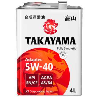 Масло моторное синтетическое TAKAYAMA ADAPTEC SAE 5W-40 ACEA A3/B4, API SN/CF, 4л., Россия 0