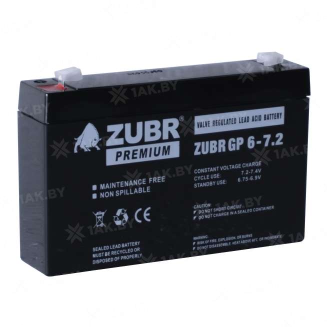 Аккумулятор ZUBR для ИБП, детского электромобиля, эхолота (7.2 Ah,6 V) AGM 151x34x94/100 1.15 кг 6