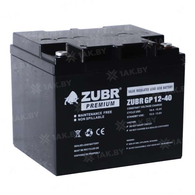 Аккумулятор ZUBR для ИБП, детского электромобиля, эхолота (40 Ah,12 V) AGM 197x165x172 13.2 кг 6