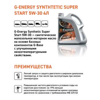 Масло моторное G-Energy Synthetic Super Start 5W-30 4л, Россия 1