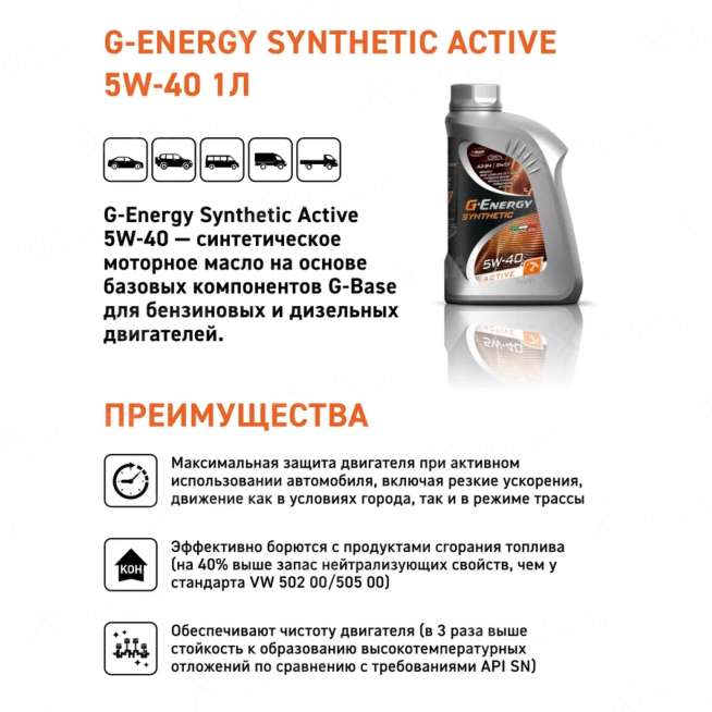 Масло моторное G-Energy Synthetic Active 5W-40 1л. 1