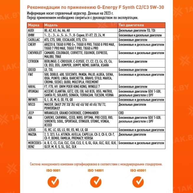 Масло моторное G-Energy F Synth C2/C3 5W-30 1л, Россия 4
