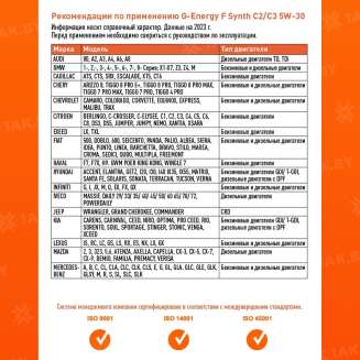 Масло моторное G-Energy F Synth C2/C3 5W-30 5л, Россия 4