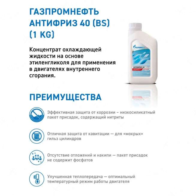 1 кг. ГАЗПРОМНЕФТЬ АНТИФРИЗ BS 40 2