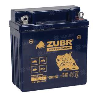 Аккумулятор для мотоцикла ZUBR (5 Ah) 80 A, 12 V Обратная, R+ YB5L-BS YB5L-BS (ZubrPrem) Аккумулятор для мотоцикла ZUBR (5 Ah) 80 A, 12 V Обратная, R+ YB5L-BS YB5L-BS (ZubrPrem)