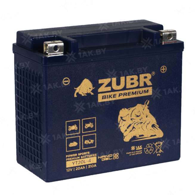 Аккумулятор для мотоцикла ZUBR (20 Ah) 310 A, 12 V Обратная, R+ YT20L-4 YT20L-4 (ZubrPrem) 0