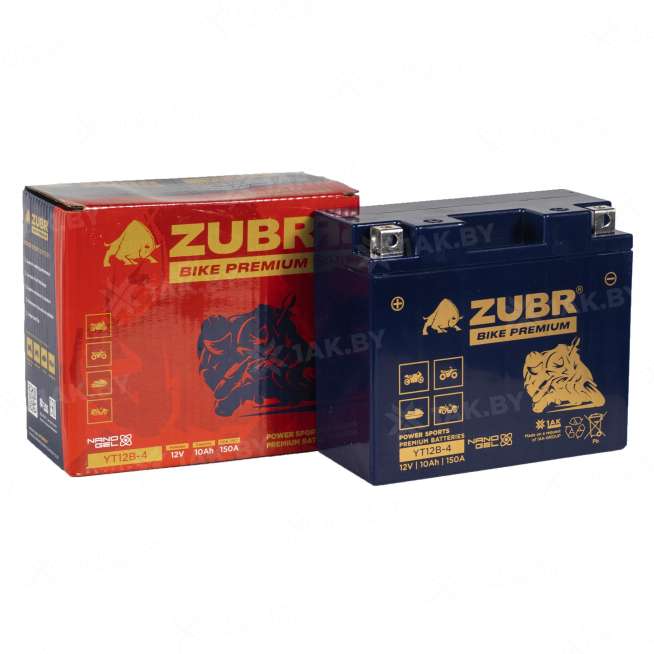 Аккумулятор для мотоцикла ZUBR (10 Ah) 150 A, 12 V Прямая, L+ YT12B-4 YT12B-4 (ZubrPrem) 1