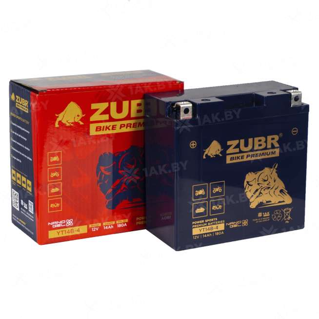 Аккумулятор для мотоцикла ZUBR (14 Ah) 180 A, 12 V Прямая, L+ YT14B-4 YT14B-4 (ZubrPrem) 1