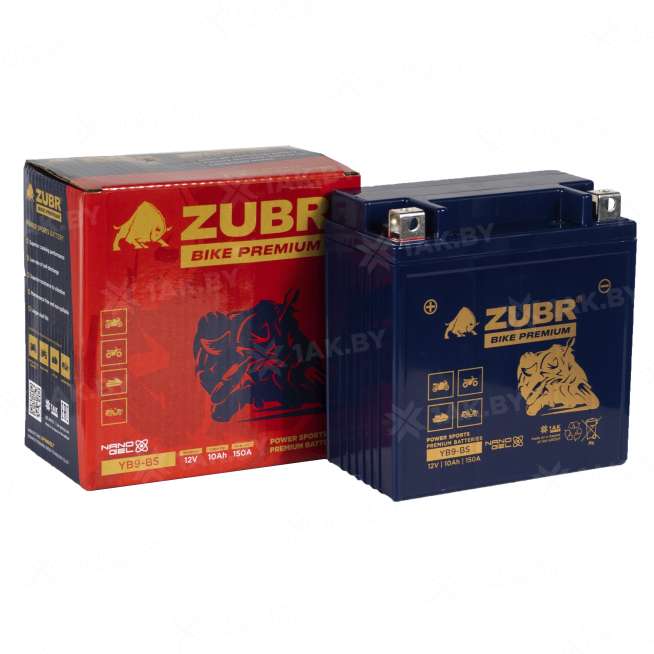 Аккумулятор для мотоцикла ZUBR (10 Ah) 150 A, 12 V Прямая, L+ YB9-BS YB9-BS (ZubrPrem) 1