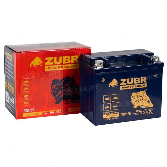 Аккумулятор для мотоцикла ZUBR (12 Ah) 185 A, 12 V Прямая, L+ YTX12-BS YTX12-BS (ZubrPrem) 1