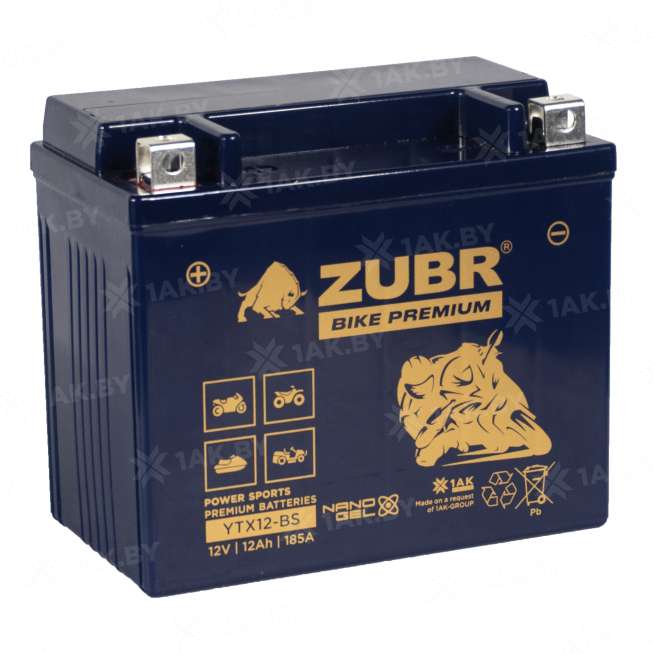Аккумулятор для мотоцикла ZUBR (12 Ah) 185 A, 12 V Прямая, L+ YTX12-BS YTX12-BS (ZubrPrem) 0