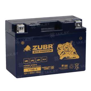 Аккумулятор для мотоцикла ZUBR (8 Ah) 135 A, 12 V Прямая, L+ YT9B-4 YT9B-4 (ZubrPrem) Аккумулятор для мотоцикла ZUBR (8 Ah) 135 A, 12 V Прямая, L+ YT9B-4 YT9B-4 (ZubrPrem)