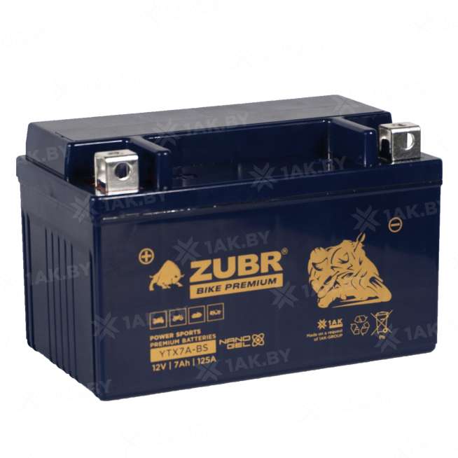 Аккумулятор для мотоцикла ZUBR (7 Ah) 125 A, 12 V Прямая, L+ YTX7A-BS YTX7A-BS (ZubrPrem) 0