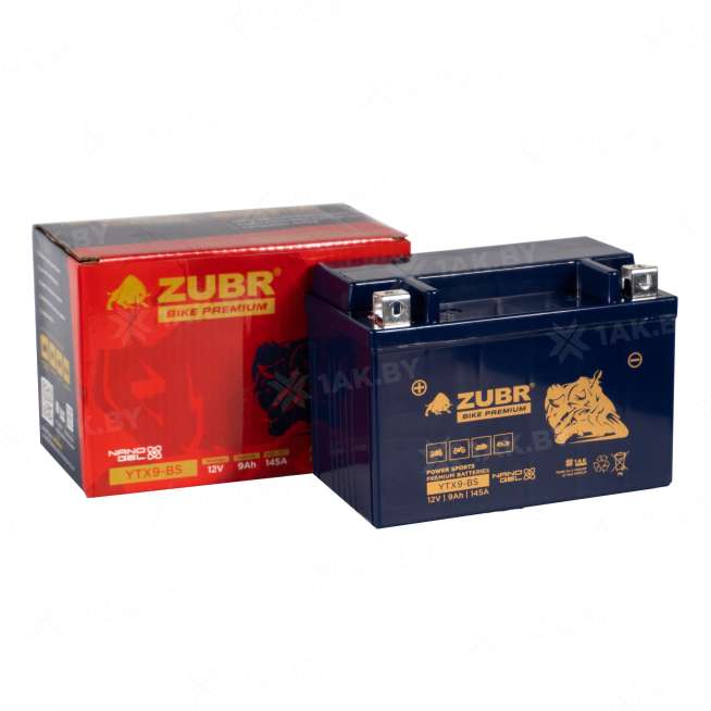 Аккумулятор для мотоцикла ZUBR (9 Ah) 145 A, 12 V Прямая, L+ YTX9-BS YTX9-BS (ZubrPrem) 1