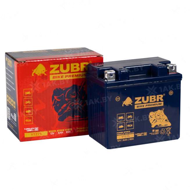 Аккумулятор для мотоцикла ZUBR (6 Ah) 95 A, 12 V Обратная, R+ YTZ7S YTZ7S (ZubrPrem) 1