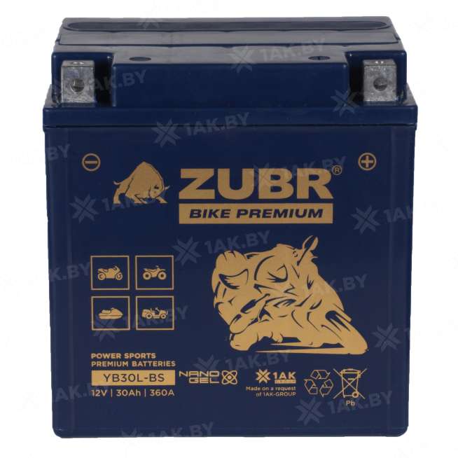 Аккумулятор для мотоцикла ZUBR (30 Ah) 360 A, 12 V Обратная, R+ YB30L-BS YB30L-BS (ZubrPrem) 2