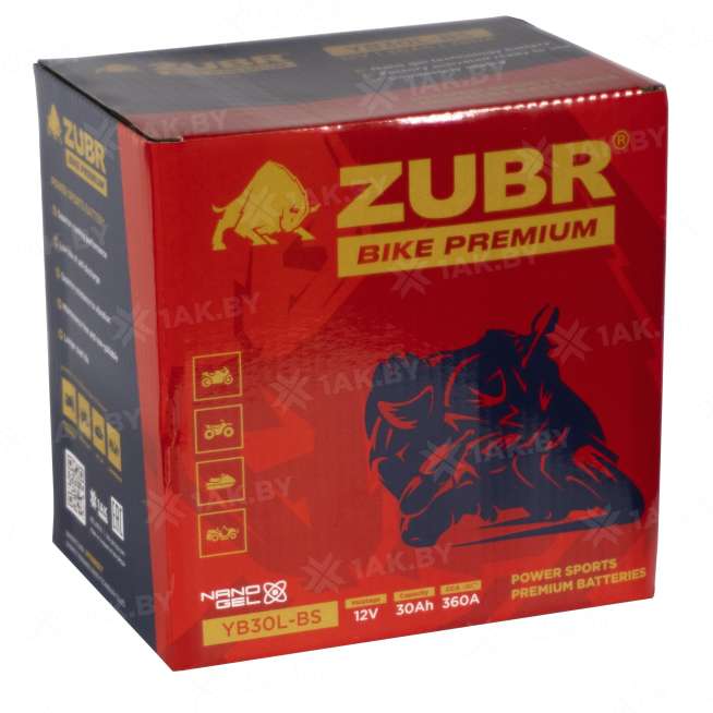 Аккумулятор для мотоцикла ZUBR (30 Ah) 360 A, 12 V Обратная, R+ YB30L-BS YB30L-BS (ZubrPrem) 4