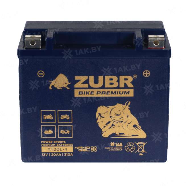 Аккумулятор для мотоцикла ZUBR (20 Ah) 310 A, 12 V Обратная, R+ YT20L-4 YT20L-4 (ZubrPrem) 2