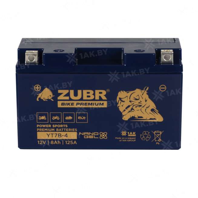 Аккумулятор для мотоцикла ZUBR (8 Ah) 125 A, 12 V Прямая, L+ YT7B-4 YT7B-4 (ZubrPrem) 2