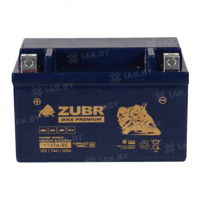 Аккумулятор для мотоцикла ZUBR (7 Ah) 125 A, 12 V Прямая, L+ YTX7A-BS YTX7A-BS (ZubrPrem) 2