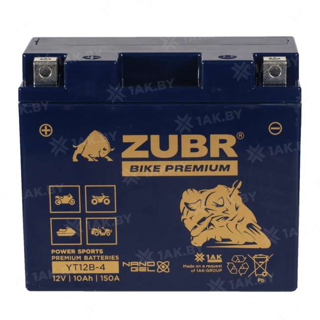 Аккумулятор для мотоцикла ZUBR (10 Ah) 150 A, 12 V Прямая, L+ YT12B-4 YT12B-4 (ZubrPrem) 2