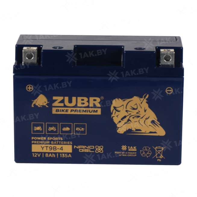 Аккумулятор для мотоцикла ZUBR (8 Ah) 135 A, 12 V Прямая, L+ YT9B-4 YT9B-4 (ZubrPrem) 2