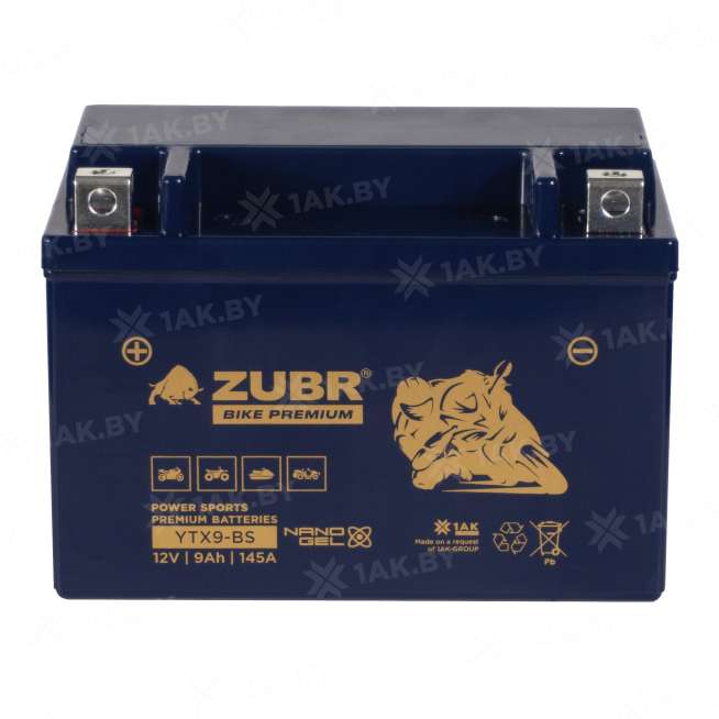 Аккумулятор для мотоцикла ZUBR (9 Ah) 145 A, 12 V Прямая, L+ YTX9-BS YTX9-BS (ZubrPrem) 2